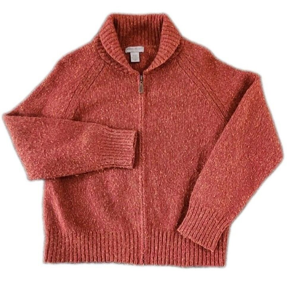 Eddie Bauer Cardigan Sweater Womens XXL Orange Wool Blend Full Zip Shawl Collar
